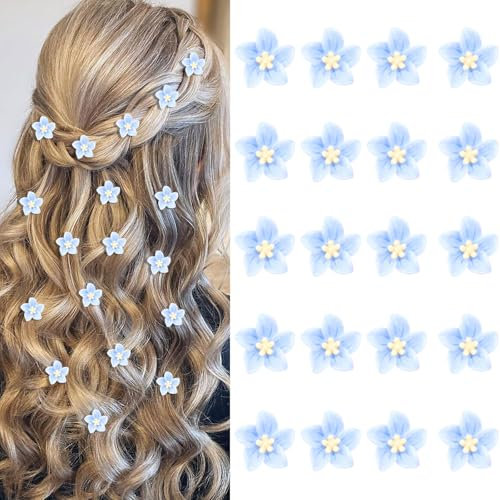 YISSION 20Pcs Mini Flower Hair Clips for Girls Women Cute Hair Pins Small Hair Clips Lily Flower Clips for Hair Wedding Hair Barrettes Bridal Hair Accessories for Girls Women Blue