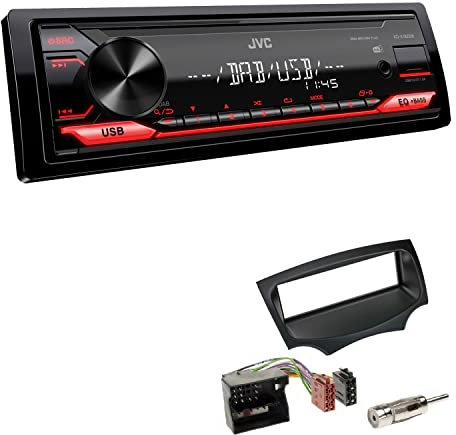 JVC KD-X182DB 1-DIN Autoradio DAB+ USB Digital Receiver inkl. Antenne mit Einbauset passend für Ford KA ab 2008 schwarz