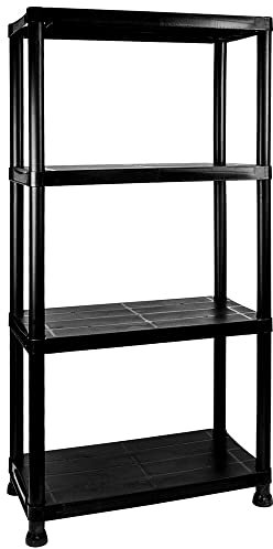 TMZ® 4 Tier 60cm Wide Heavy Duty Black Plastic Shelving Unit Storage Organiser Garage Home Pantry Racking Shelf Shelves Workbench Workman Bays Racking Tools Paint Stationary