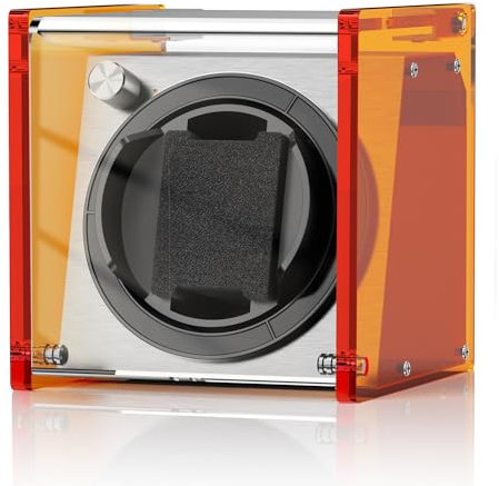 Watch Winder Smith Uhrenbeweger aus halbtransparentem PE Kunststoff für 1 Uhren (Rotorange)