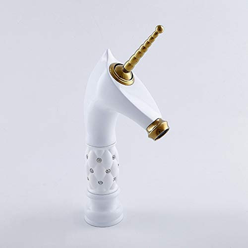 Mixer Tap Vergoldet Waschtischarmatur Einhorn Keramik Warm und kalt unter Bühne Pferdekopf Kupfer Waschbecken Wasserhahn Alle Braun Wasserhahn Wasserhahn mit Wasser (Farbe: weiss) (weiß) good