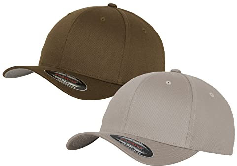 2er Flexfit Unisex Wooly Combed Cap Baseball Caps graue Unterseite S M L XL XXL Basecap Mütze, S/M, 1x Olive + 1x Silber + 1x HL-Kauf Notizblock