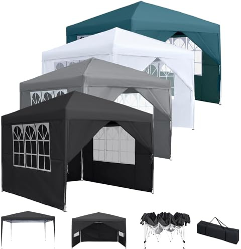 LZQ Pavillon Faltpavillon 3x3m Schnellaufbau Gartenpavillon Partyzelt Faltzelt mit 4 Seitenteilen, UV Schutz Höhenverstellbar für Garten, Strand, Party, Hochzeit, Festival und Camping, Grün