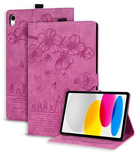 Succtopy Hülle für iPad (A16) 11. Generation 11 Zoll 2025, iPad 10. Generation 2022 10.9 Zoll Folio Flip PU Leder Schutzhülle Stifthalter Stand Wallet Cover Case Hülle - Rose Rouge