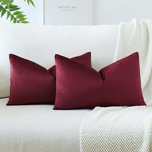 JOTOM Samt Kissenbezug Kissenhülle Sofakissen Dekokissen Kissenbezüge für Sofa Wohnzimmer Schlafzimmer 2er Set 30x50 cm Bordeaux