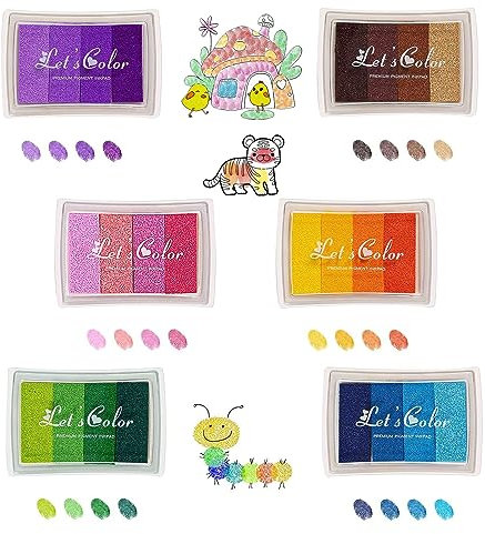 6 Pièces Tampons Encreur Lavable Non Toxique Coussins Encreurs Arc-en-Ciel Encre Coussins pour Peinture Au Doigt,Scrapbooking,Artisanat