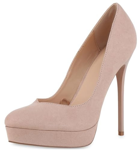 VAN HILL Damen High Heels Stiletto Plateau Vorne Party Schuhe 213677 Nude 38