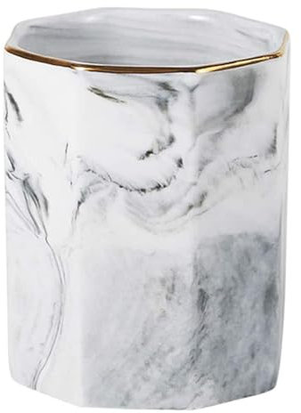 Tokastar Keramik-Stifthalter für den Schreibtisch, niedliches Marmor-Muster, Bleistiftbecher, Schreibtisch-Organizer (grau)