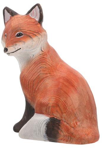 HOMSFOU Holzfigur Fuchs Statue Handgefertigte Tierfigur Für Schreibtisch Dekoration Rustikales Wohnaccessoire Für Und Büro