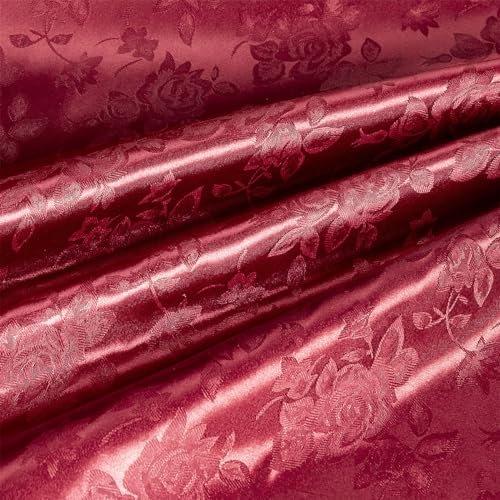 MaiMaiSuan Satin-Jacquard-Stoff, 152,4 cm breit, Ziegelrot, Blumenmuster, glänzend, seidiger Satinstoff pro Yard für Tischläufer, Servietten, Hochzeit, Kleid, Bettwäsche, Bastelarbeiten, 91 cm