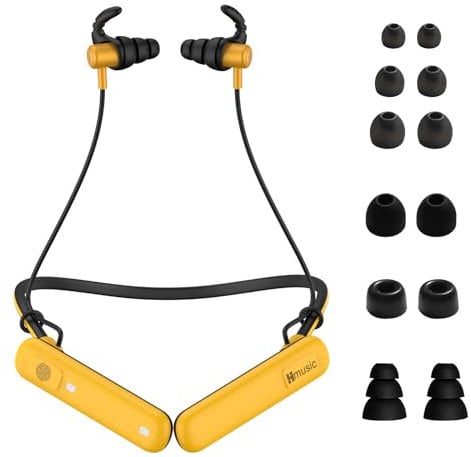 Hmusic Bluetooth Kopfhörer Nackenbügel, 80 Std., IPX7 Wasserdicht, 25db Rauschminderung Gehörschutz, Magnetischer Im-Ohr Ohrstöpsel, Nackenband Kabellose Kopfhörer für Bauarbeiten, Mähen, Spielen