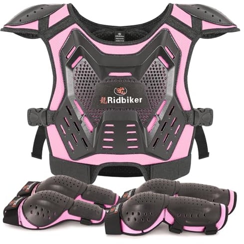 Kids Dirt Bike Gear Motocross Chest Protector Motorcycle Protective Gear Armor Vest Knee Guards Elbow Pads Dirt Bike Riding Gear for Baby Biker ATV (Pink)
