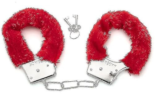 BETTER WITH FRIENDS rote Handschellen, Polizei Frau,Polizist,Krankenschwester,Arzt, Sicherheitsoffizier, Kostüm-Zubehör. aus Metall mit Plüsch