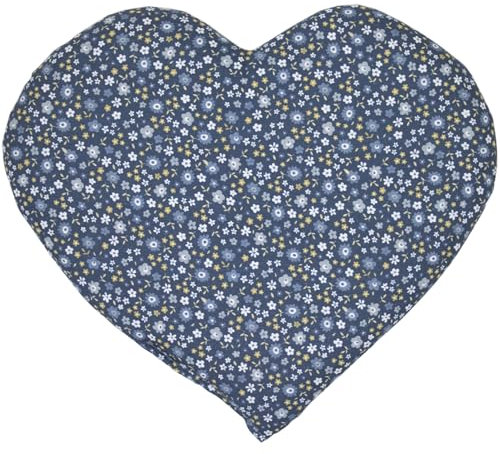 GIRAFFENLAND Bio-Körnerkissen Herz ca. 30x25cm - Bio-Baumwolle Blümchen-blau - Bio-Roggen-Weizen-Füllung