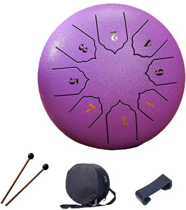 MEOYCHB Steel Tongue Drum, 6 Zoll 8 Tone D-Dur Zungentrommel Ätherische Trommel Stahl Handpan Drum Schlagzeug Instrument mit Trommelschlägeln Tragetasche für Meditation