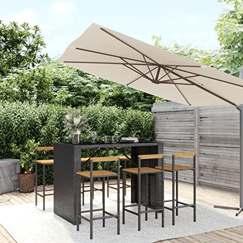 Bulliing 7-TLG. Gartenbar-Set Stehtisch Outdoor Bartisch-Set Bar MöBel Bar Outdoor Theke Garten Theke Bar Schwarz Poly Rattan & Massivholz Akazie 3187702