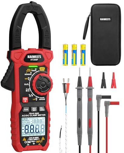 Pinza Amperometrica KAIWEETS AC/DC 1000A, Amperometro Digitale Con Conteggio 6000, Modalità VFD e LOZ, Schermo Bianco e Nero Aggiornato, AC/DC, Resistenza, Capacità, Misurazione Di Sovracorrente