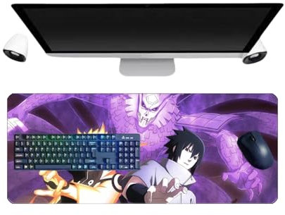 PUrar Japanese Uchiha Sasuke Anime XL Multifunction Gaming Tapis de Souris, 800 x 300mm, Tapis de Souris Clavier Gaming Imperméable et Base en Caoutchouc Antidérapant Surface Texturée
