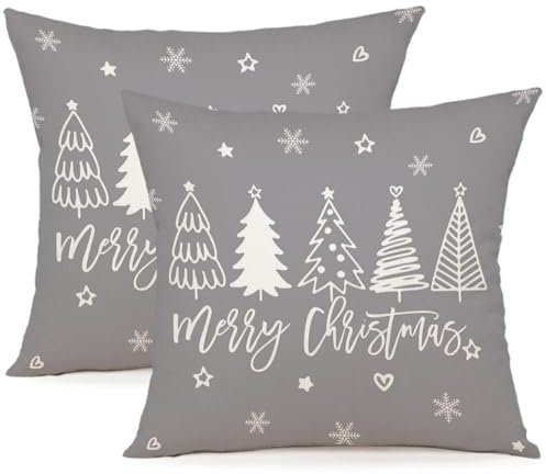 YCOLL Kissenbezug 45x45 2er Set Kissenbezug Weihnachten Kissenbezüge Dekokissen Leinen Kissenhüllen für Deko Weihnachten Sofa Schlafzimmer Couch 45x45 cm
