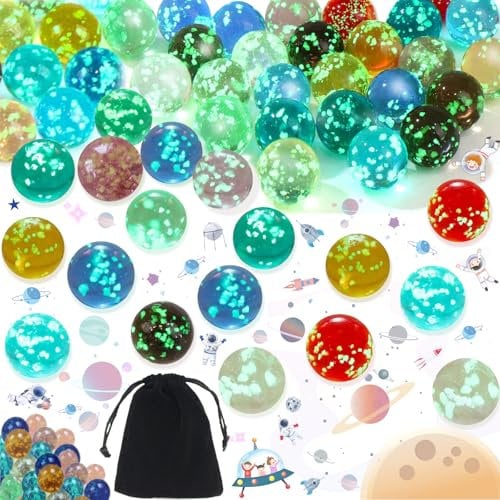 Liekadijiae 20 Stück 16mm Kleine Glasmurmeln, 10 Farben Murmeln, Leuchtende Murmeln Glas, Glow in The Dark Punktierte Glasmurmeln, Dekoschalen Murmelspiel Glas