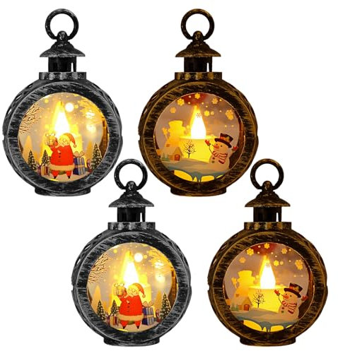 4 Stück Weihnachtsdeko Laterne, Laterne Weihnachten, LED Kugellaterne Weihnachtsmann, Aufhängen LED Weihnachtslaterne LED Kerzen Laterne Weihnachten Für Weihnachtsdekoration, Party, Tischdeko