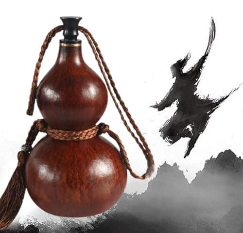 JHIALG Bottiglia d'acqua a forma di zucca, portatile, per sport, viaggi, fiaschette di zucca essiccata, ispirata al retrò cinese, perfetta compagna di viaggio per i fan del gioco Myth Wu Koug