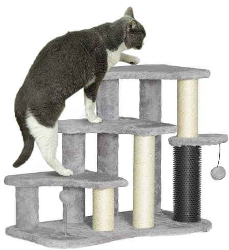 PawHut Cat Tree 2 in 1 Pet Stairs withScratching Tickling Post, Light Grey