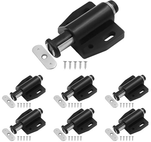 6Pcs Push to Open Door Catch Magnetic Door Catches for Cupboards Black Single Magnetic Pressure Push to Open Touch Release Catches Latch Including Fixing Screw for Cabinet Wardrobe Room Kitchen
