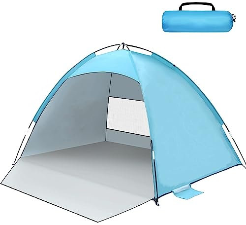 Strandmuschel UV Schutz, UPF 50+ Strandzelt XXL für 3-4 Personen, Tragbarer Strand Zelt, Windschutz Sonnenmuschel Strand Leichte mit Tragetasche für Strand, Garten