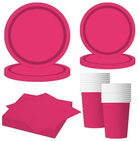 MORAINJAY Set di 68 Pezzi di Stoviglie Rosa Rossa per Feste, Piatti di Carta, Bicchieri, Tovaglioli, Stoviglie per Compleanni, Matrimoni, Baby Shower, Lauree, Anniversari, Set per 16 Ospiti
