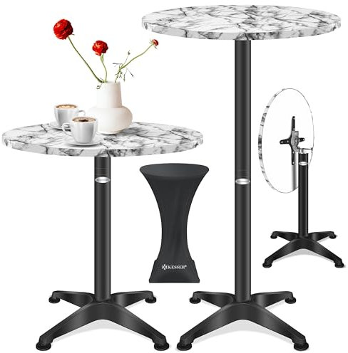 KESSER® 2in1 Stehtisch klappbar Bistrotisch 1er Set | Aluminium Edelstahlplatte | höhenverstellbar 70cm / 115cm | Partytisch Tisch Ø 60cm | In- & Outdoor Empfangstisch | Klapptisch mit Cover Marmor