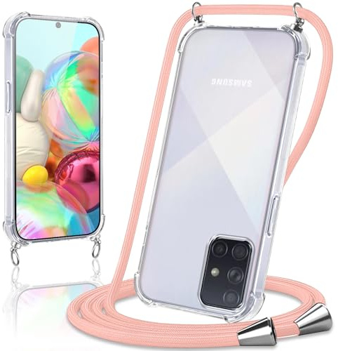 Coiwxmoi Coque avec Cordon pour Samsung Galaxy A71 4G 6,7, Collier Réglable Téléphone Étui Portable Lanyard Case Transparent Ultra Souple Silicone TPU Housse Antichoc Protection Cover, Or Rose