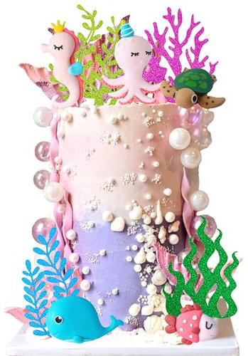 Luxury Under the Sea Ocean Animals Birthday Cake Decorations Sea Ocean Party Favor Supplies for Sea Ocean Theme Baby Shower Birthday Party