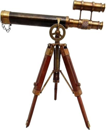 Double Barel Victorian London (1915) Telescopio de latón de 14 pulgadas en soporte de trípode, decoración antigua del hogar,