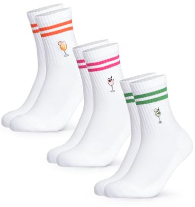 Occulto Damen & Herren Motiv Tennissocken mit Streifen 3er Pack (Modell: Summer), Statement Tennis Socken Drinks 43-46