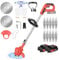 Garden Cordless Strimmer, Metal Blade Strimmer Electric Grass Trimmer, Height Adjustable Grass Trimmer, Lightweight Lawn Mower, Brush Cutter with 2x1.5Ah Battery & 12 Blades, for Garden Clearing Weeds
