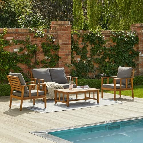 Laura James Harrelson Wooden Garden Sofa Set - Grey Cushions