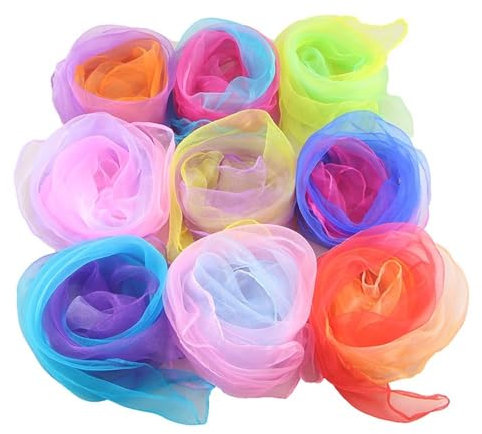 Blausky 16 Stück Square Jongliertücher,Tanz Tücher Set,Bunte Farbverlauf Chiffontücher Schal,Damen Kopftuch Seidentuch 60x60cm für Sensorisches Werkzeug,Tanzen Jonglieren,16 Farben