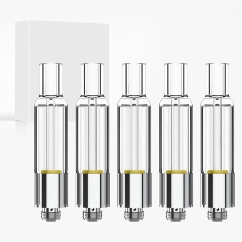 VOVCIG CBD Ceramic Atomizer 5 Pack, 510 Thread Vape Cartridge for CBD & Thick Oil Pens - No Nicotine, Leak-Proof, Glass & Stainless Steel(1.0ml, Full Glass)