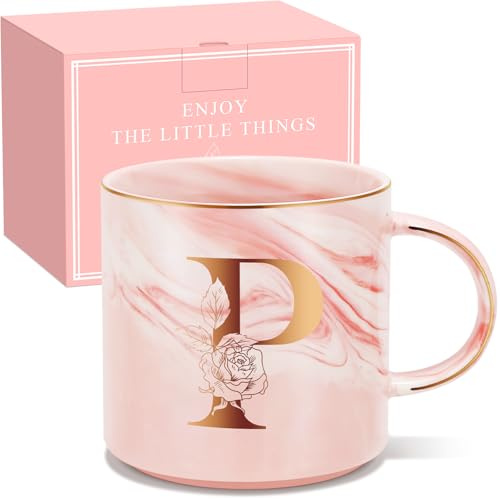 Uwingess Personalized Gifts for Women Coffee Mug, Initial Customized Gift Monogrammed A-Z Coffee Mug 12 OZ, Christmas Anniversary Birthday Gifts for Women Mom Grandma Friend Sister Wife (P)