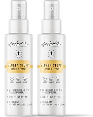 Air Creative - Hautspray gegen Zecken - Zeckenschutz Mensch - DEET-frei, Zeckenspray für Kinder und Erwachsene, mit Jojoba Perlen für Kühlung und Pflege - 2er Pack (200ml) - 6 Stunden Schutz