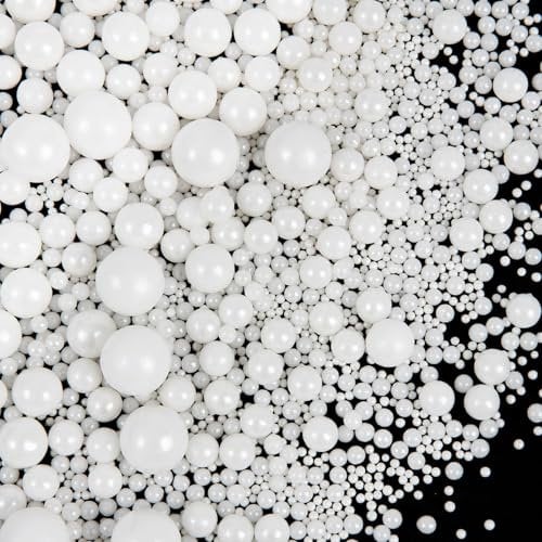White Pearl Sprinkles for Cake Decorating, 100g/3.53oz, Mix Size, Edible Sugar Ball Candy Pearls,Birthday Cake Decorating, Cupcake, Cookies, Ice cream Topper, Holiday, Wedding Party,Christmas Supplies