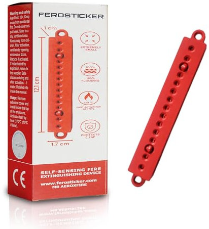 FEROSTICKER Piccolo Estintore Automatico – Atossico, Compatto e Senza Manutenzione, Protezione Antincendio Domestica per Quadri Elettrici, Generatori Solari, Veicoli, Batterie al Litio, Navi (1 Pezzo)