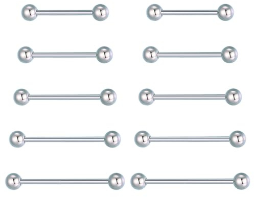 Besyvvin 10er Zungenpiercing Brustwarzenpiercing 12/14/16/18/20mm Chirurgenstahl Plastik Piercing Zunge Nippel Ring Silber Gold Schwarz