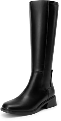 DREAM PAIRS Women's Knee High Boots Square Toe Low Block Heel Casual Comfort Riding Long Boots with Side Zipper,Size 9,Black,DWUMKB2530