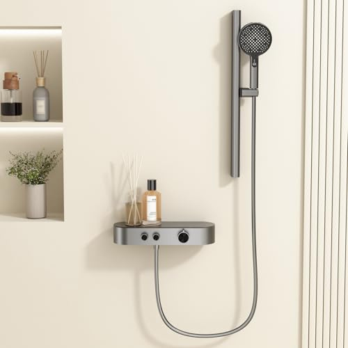 XDSMB Gun Metal Grey Bath Tap Wall Mounted with 70cm Lifting Rod 2 Holes Single Lever Bathroom Shower Tap Brass