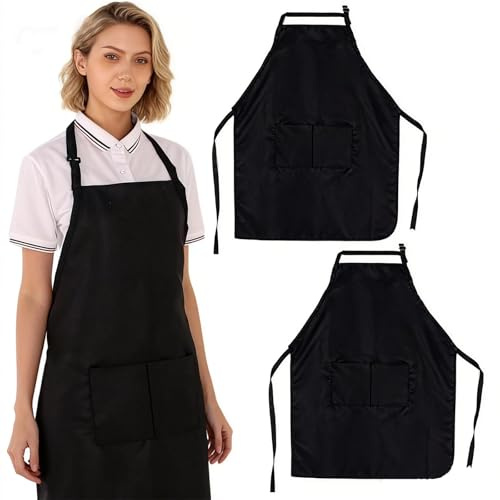 Zyiphor 2 Stück Kochschürze Schwarz, Grillschürze Unisex, Küchenschürze Schürze Baumwolle mit 2 Taschens Zum Kochen, Küchenschürzen Schmutzabweisend für Köche BBQ Malerei Backen Kochen