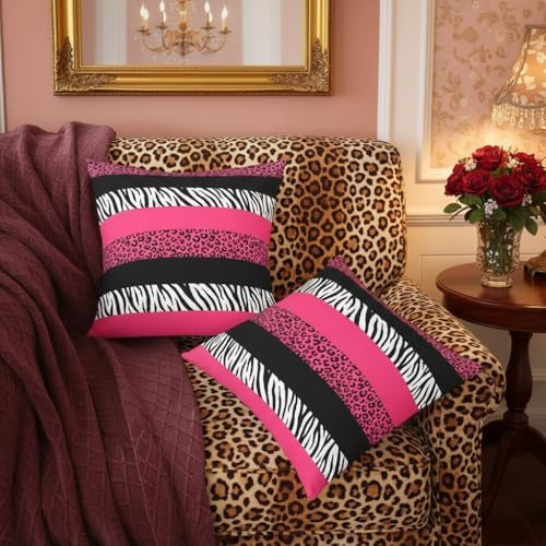 feelingyou Schwarze Zebra Gepard Haut Werfen Kissenbezüge Set von 2,50x50cm Pink Leopard Drucken Kissenhülle Wildes Tier Kissenabdeckung für Sofa