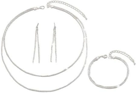 Gkaopi Silberschmuck Damen Strass Brautschmuck Set Glizter Halskette Ohrringe Armband Schmuck Set Hochzeitsschmuck Elegante Modeschmuck für Frauen Hochzeit Abschlussball