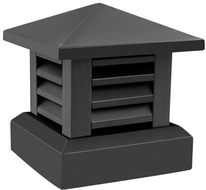 Sombrerete de chimenea con cubierta antilluvia de aluminio 25,5 cm | Protección frente a aves y hojas, salida de humos ventilada, grosor 1,2 mm, base cuadrada, acabado negro